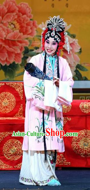 Chinese Beijing Opera Hua Tan Pink Garment Li Sanniang Costumes and Hair Accessories Traditional Peking Opera Young Mistress Dress Actress Apparels