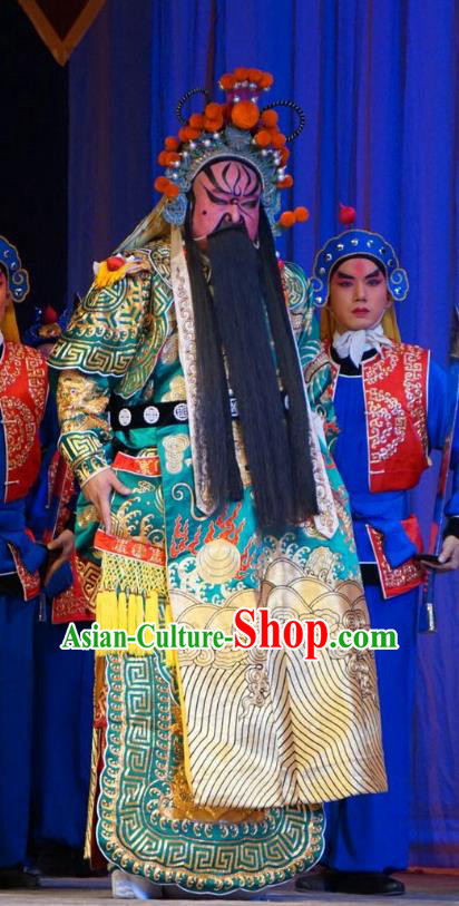 Legend of Xu Mu Chinese Peking Opera General Guan Yu Apparels Costumes and Headpieces Beijing Opera Military Officer Garment Armor Clothing