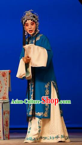 Chinese Beijing Opera Young Female Garment Legend of Xu Mu Costumes and Hair Accessories Traditional Peking Opera Actress Blue Dress Apparels