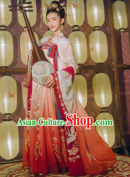 Chinese Traditional Tang Dynasty Embroidered Hanfu Dress Ancient Court Princess Garment Historical Costumes Complete Set