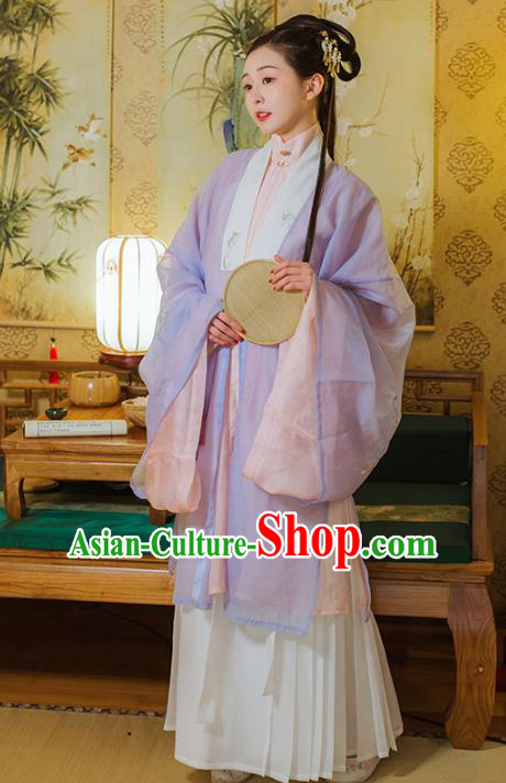 Chinese Traditional Ming Dynasty Noble Female Embroidered Hanfu Dress Garment Ancient Patrician Lady Historical Costumes