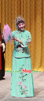 Chinese Beijing Opera Hua Tan Garment Da Mian Gang Costumes and Hair Accessories Traditional Peking Opera Actress Dress Courtesan Chang Qiuyue Apparels