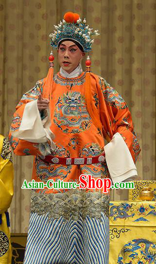 Da Long Pao Chinese Peking Opera Xiaosheng Apparels Costumes and Headpieces Beijing Opera Emperor Garment Python Embroidered Robe Clothing
