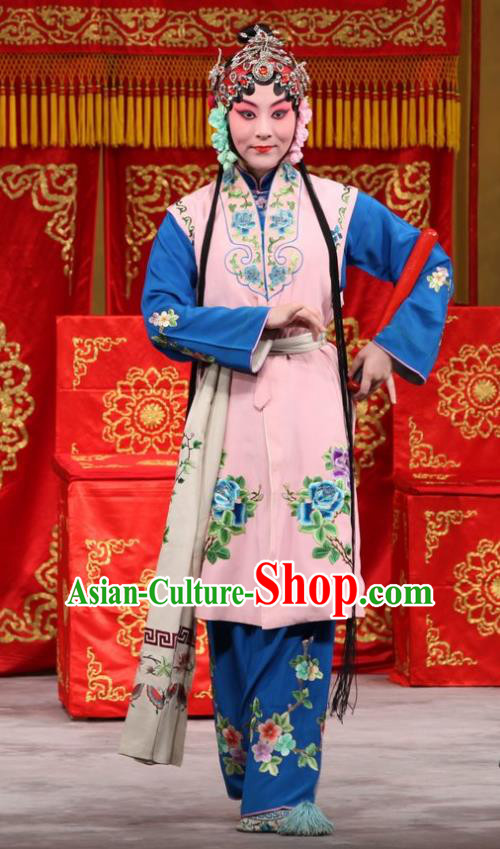 Chinese Beijing Opera Young Lady Garment Jin Yunu Costumes and Hair Accessories Traditional Peking Opera Xiaodan Maidservant Dress Apparels