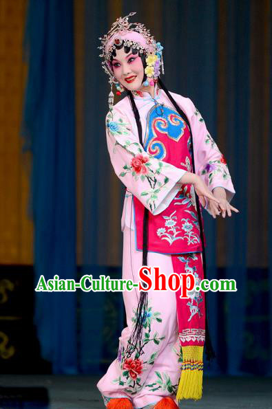 Chinese Beijing Opera Village Girl Garment Costumes and Hair Accessories Traditional Peking Opera Hua Tan Dress Country Woman Jin Yunu Apparels