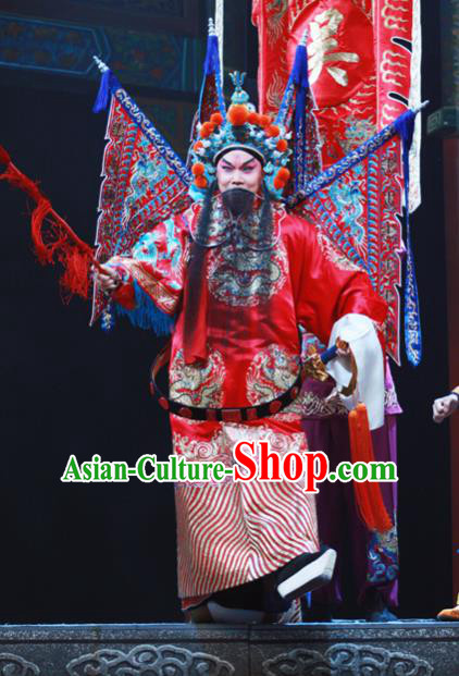 Chinese Peking Opera Elderly Male Apparels Costumes and Headpieces Beijing Opera King Wu Sangui Garment Armor Clothing with Flags