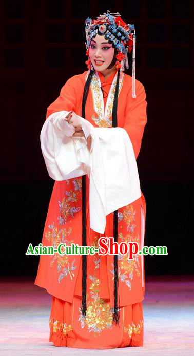 Chinese Ping Opera Diva Zhao Yanrong Apparels Costumes and Headpieces Yu Zhou Feng Traditional Pingju Opera Actress Red Dress Garment