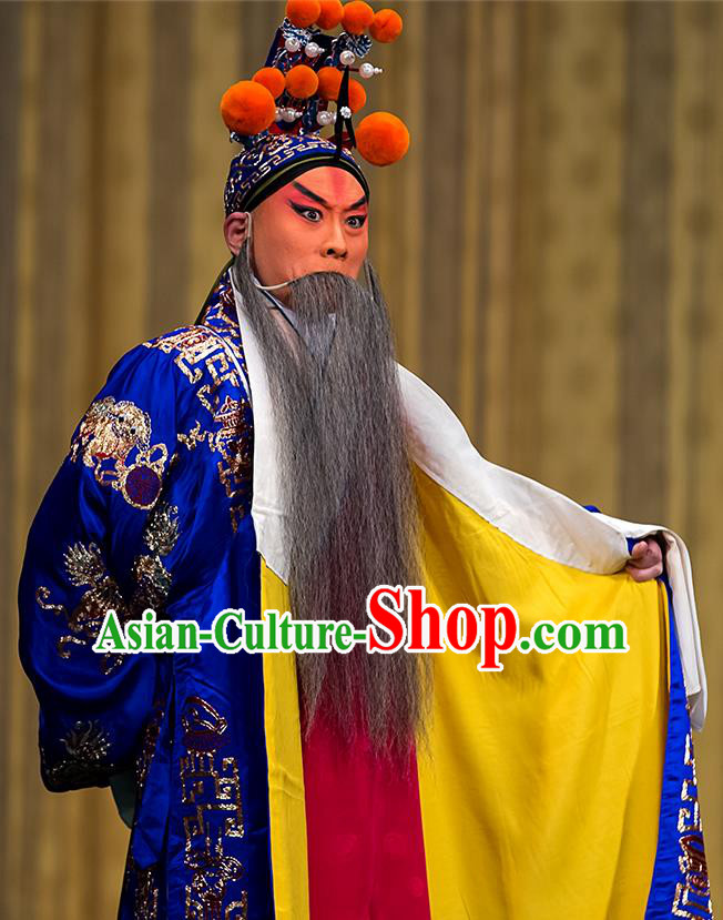 Four Heroes Village Chinese Peking Opera Wusheng Apparels Costumes and Headpieces Beijing Opera Martial Male Garment Swordsman Luo Hongxun Blue Clothing