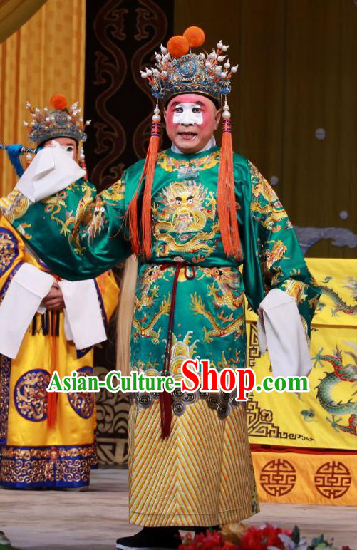 Tai Bai Drunk Chinese Peking Opera Court Eunuch Gao Lishi Apparels Costumes and Headpieces Beijing Opera Clown Green Garment Clothing