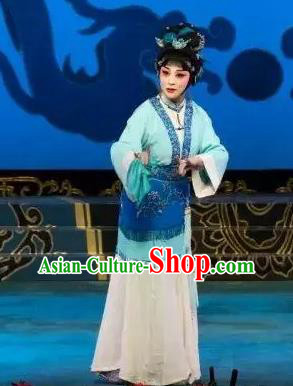 Chinese Beijing Opera Country Woman Garment Actress Costumes and Hair Accessories Traditional Peking Opera Hua Long Dian Jing Dress Vliiage Girl Zhang Siniang Apparels