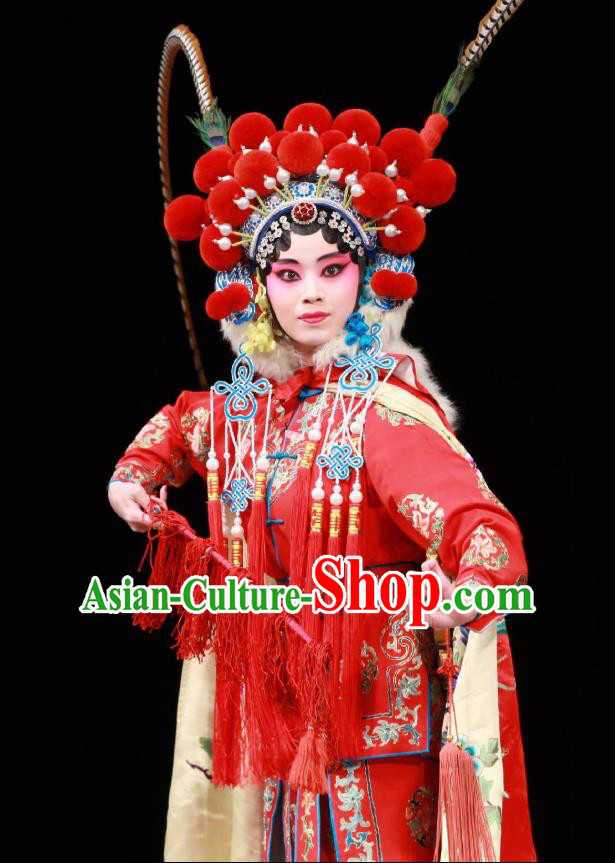 Chinese Beijing Opera Swordswoman Xu Peizhu Garment Actress Costumes and Hair Accessories Traditional Peking Opera Wudan Dress Martial Female Apparels