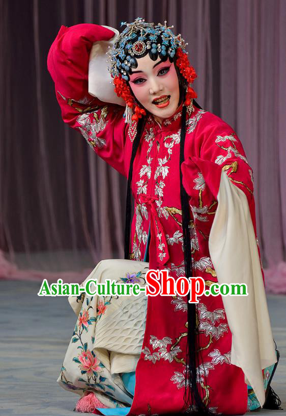 Chinese Beijing Opera Bride Wedding Garment Actress Costumes and Hair Accessories Traditional Peking Opera Hua Tan Zhang Yuzhen Red Dress Apparels