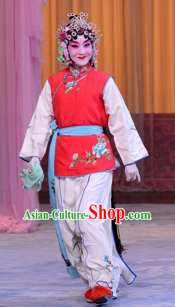 Chinese Beijing Opera Xiaodan Garment Costumes and Hair Accessories The Jade Hairpin Traditional Peking Opera Servant Girl Xiao Hui Dress Apparels