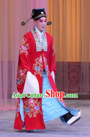 The Jade Hairpin Chinese Peking Opera Bridegroom Apparels Costumes and Headpieces Beijing Opera Xiaosheng Garment Scholar Zhao Qixian Clothing