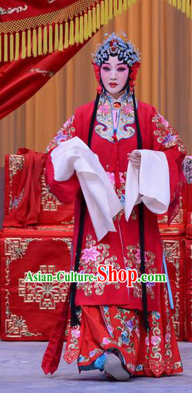 Chinese Beijing Opera Huadan Garment Costumes and Hair Accessories The Jade Hairpin Traditional Peking Opera Bride Wedding Dress Zhang Yuzhen Apparels