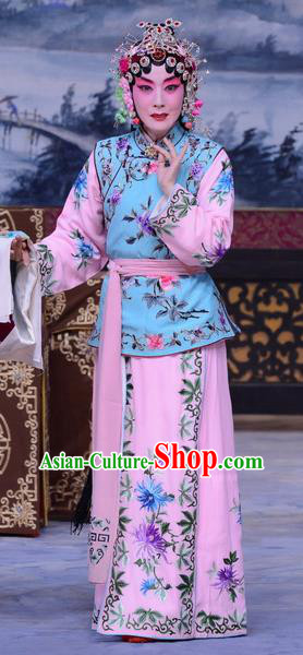 Chinese Beijing Opera Young Lady Garment Costumes and Hair Accessories The Jade Hairpin Traditional Peking Opera Servant Girl Dress Apparels