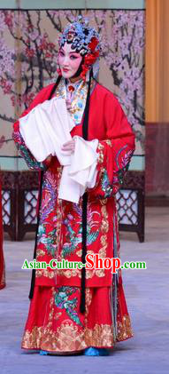 Chinese Beijing Opera Hua Tan Zhang Youzhen Garment Costumes and Hair Accessories The Jade Hairpin Traditional Peking Opera Young Female Red Dress Actress Apparels