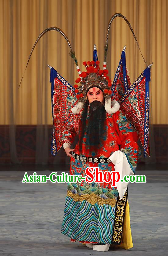 Ying Xiong Yi Chinese Peking Opera Wusheng Apparels Costumes and Headpieces Beijing Opera General Shi Wengong Garment Kao Clothing with Flags