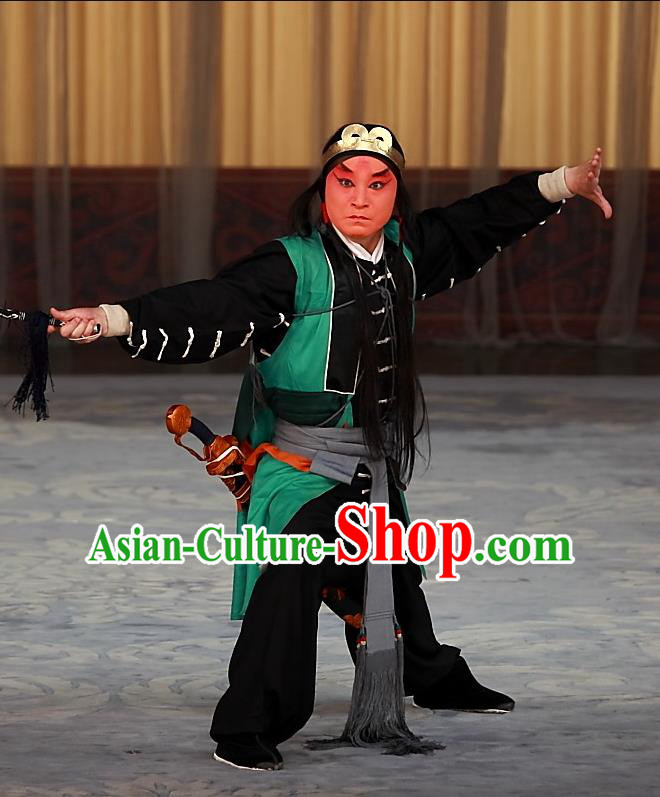 Ying Xiong Yi Chinese Peking Opera Swordsman Apparels Costumes and Headpieces Beijing Opera Wusheng Garment Martial Male Yan Qing Clothing