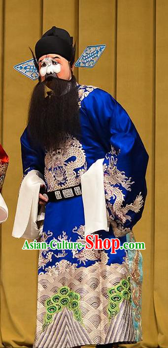 Sun An Dong Ben Chinese Peking Opera Clown Apparels Costumes and Headpieces Beijing Opera Official Garment Minister Blue Clothing
