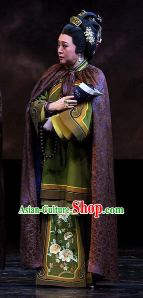 Chinese Ping Opera Rich Dame Apparels Costumes and Headpieces Jin E Traditional Pingju Opera Elderly Female Dress Garment