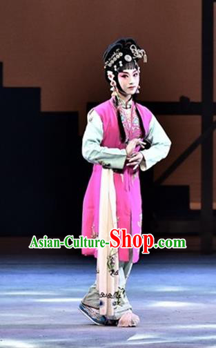 Chinese Beijing Opera Xiaodan Garment Ming City Wall Costumes and Hair Accessories Traditional Peking Opera Servant Girl Dress Young Lady Apparels