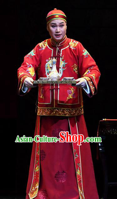 Jin E Chinese Ping Opera Qing Dynasty Young Male Garment Costumes and Headwear Pingju Opera Xiaosheng Xu Tianci Wedding Apparels Clothing