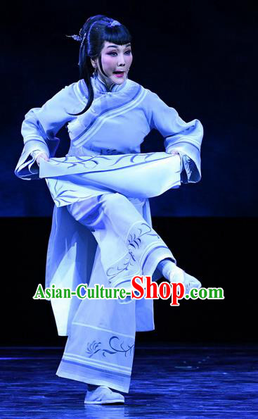Chinese Ping Opera Female Servant Apparels Costumes and Headpieces Jin E Traditional Pingju Opera Dress Elderly Woman Garment