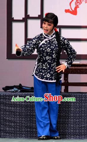 Chinese Ping Opera Country Woman Apparels Costumes and Headpieces Third Sister Yang Goes to Court Traditional Pingju Opera Village Girl Dress Garment