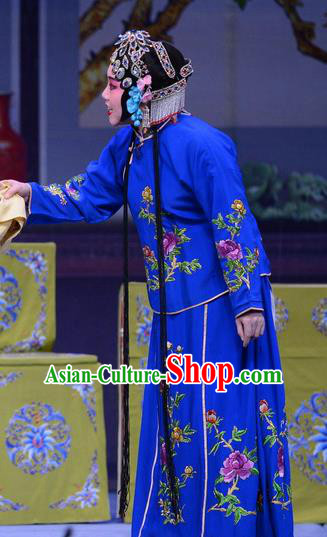 Chinese Ping Opera Young Mistress Blue Apparels Costumes and Headpieces Shao Gu Ji Traditional Pingju Opera Diva Dress Garment