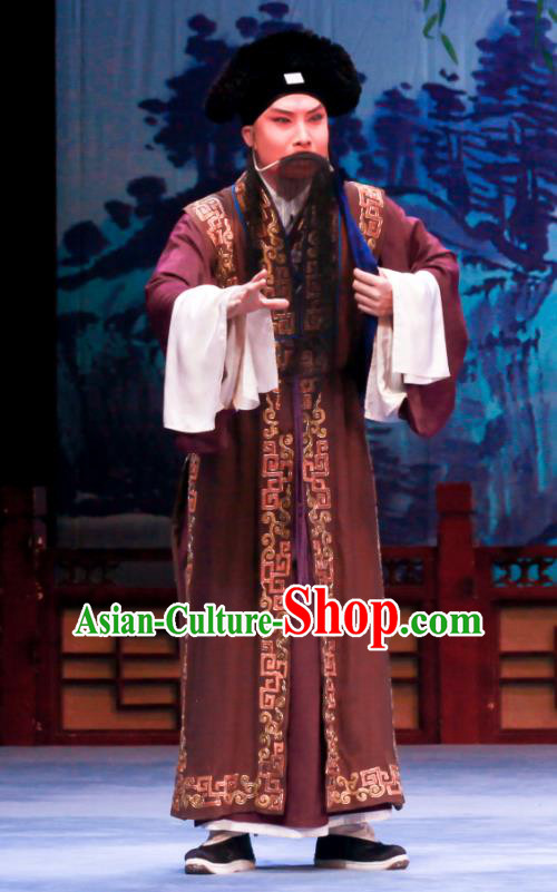 Shao Gu Ji Chinese Ping Opera Elderly Male Zhu Huai Garment Costumes and Headwear Pingju Opera Landlord Apparels Clothing