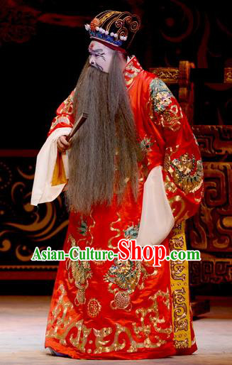 Yu Zhou Feng Chinese Ping Opera Laosheng Garment Costumes and Headwear Pingju Opera Official Zhao Gao Apparels Clothing