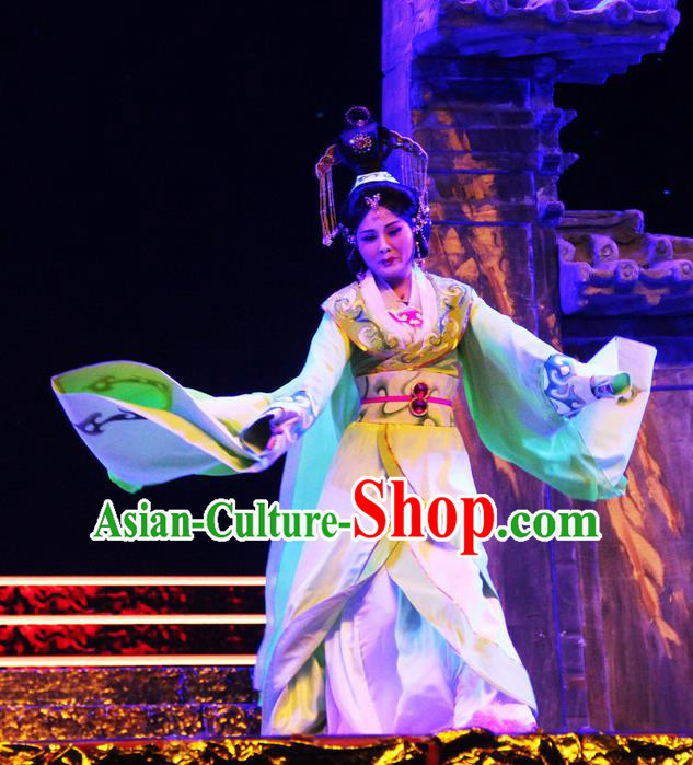 Chinese Beijing Opera Hua Tan Garment Costumes and Hair Accessories Traditional Peking Opera Cao Cao Actress Zhen Fu Dress Apparels