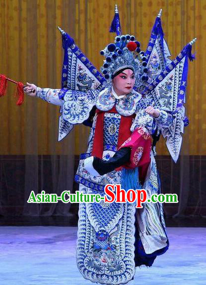 Wang Baochuan Chinese Peking Opera Military Official Apparels Costumes and Headpieces Beijing Opera Martial Male Garment General Xue Pinggui Kao Clothing with Flags
