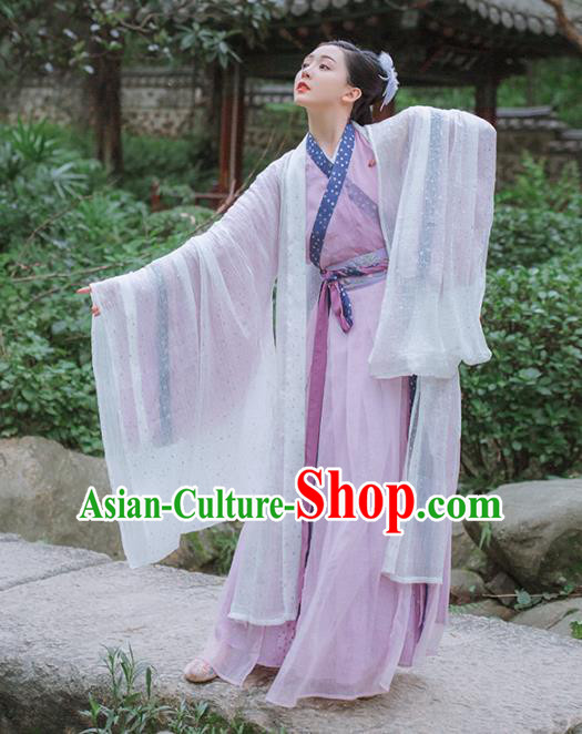 Chinese Traditional Jin Dynasty Noble Female Historical Costumes Embroidered Garment Ancient Goddess Purple Hanfu Dress for Women