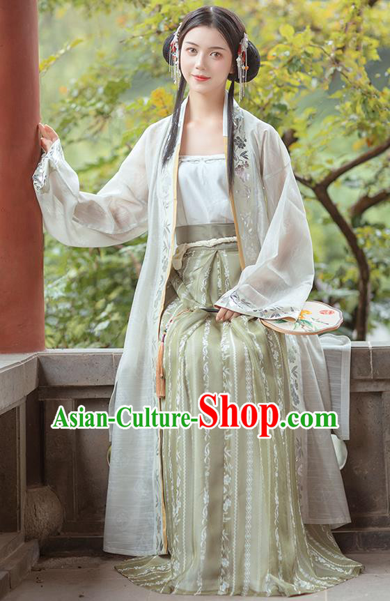 Chinese Traditional Song Dynasty Civilian Female Historical Costumes Ancient Young Lady Embroidered Hanfu Dress Garment Complete Set