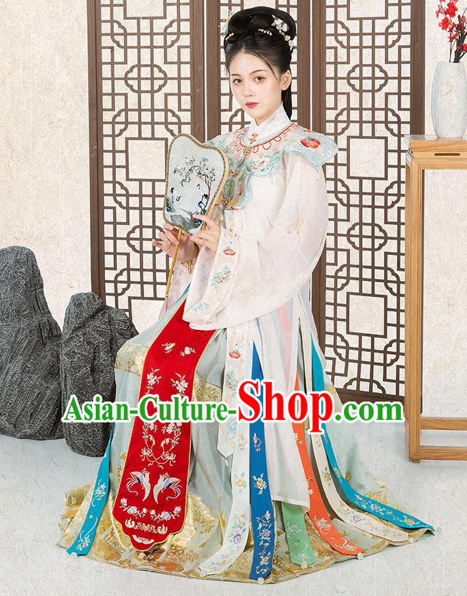 Chinese Traditional Ming Dynasty Nobility Female Historical Costumes Ancient Patrician Lady Embroidered Hanfu Dress Royal Princess Garment