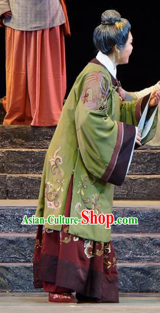 Chinese Beijing Opera Dame Garment Costumes and Hair Accessories King of Qi Tian Heng Traditional Peking Opera Pantaloon Dress Elderly Female Apparels