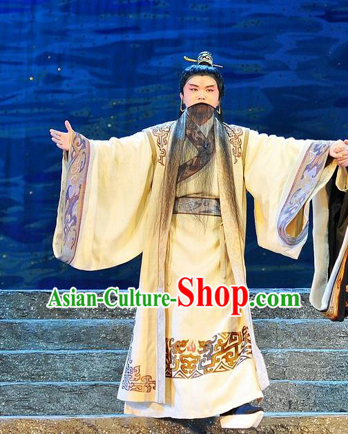 King of Qi Tian Heng Chinese Peking Opera Old Man Apparels Costumes and Headpieces Beijing Opera Lord Garment King Clothing