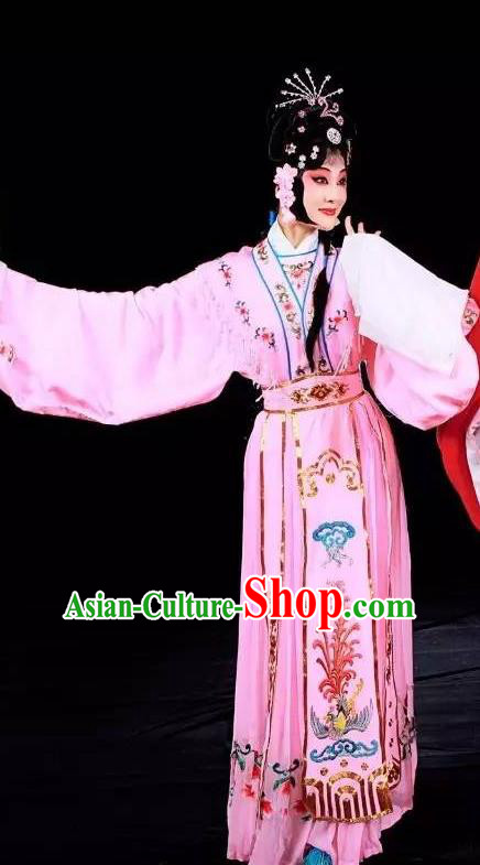 Chinese Sichuan Opera Hua Tan Liu Yuzhi Garment Costumes and Hair Accessories Traditional Peking Opera Rich Lady Pink Dress Diva Apparels