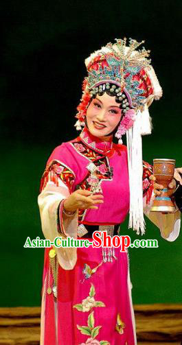 Chinese Beijing Opera Actress Garment Consort Bai Jie Costumes and Hair Accessories Traditional Peking Opera Queen Rosy Dress Hua Tan Apparels