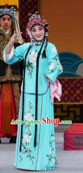 Chinese Beijing Opera Maidservant Luan Ying Garment Costumes and Hair Accessories Traditional Peking Opera Young Lady Dress Xiaodan Apparels