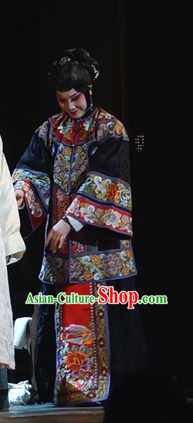 Chinese Beijing Opera Dowager Garment Costumes and Hair Accessories Traditional Peking Opera The Golden Cangue Mistress Cao Qiqiao Dress Rich Dame Apparels