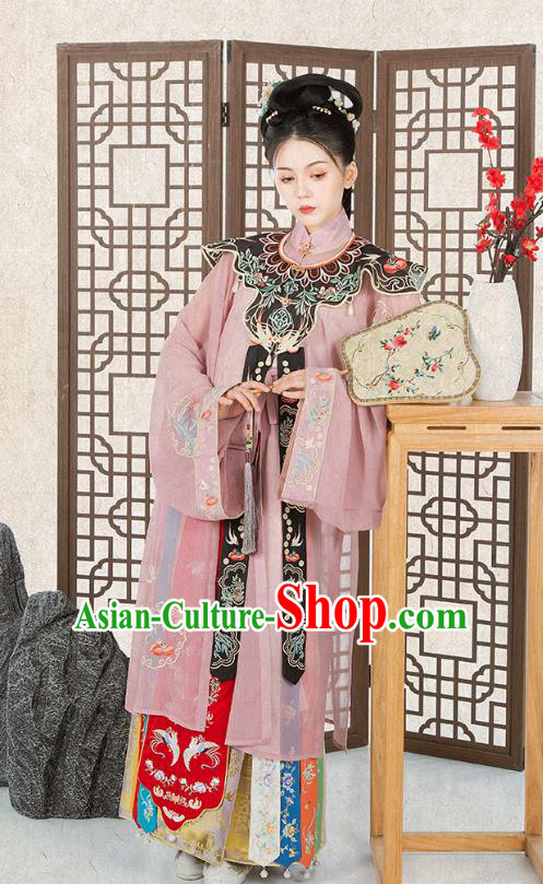 Chinese Traditional Ming Dynasty Noble Female Historical Costumes Ancient Patrician Lady Hanfu Dress Embroidered Garment Complete Set