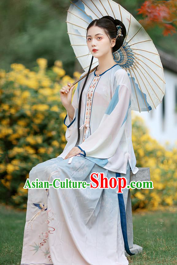 Chinese Ancient Young Lady Embroidered Hanfu Dress Traditional Ming Dynasty Women Historical Costumes Blouse and Skirt Complete Set