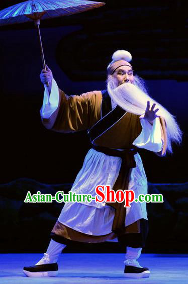 Breeze Pavilion Chinese Ping Opera Elderly Male Garment Costumes and Headwear Pingju Opera Laosheng Zhang Yuanfang Apparels Clothing