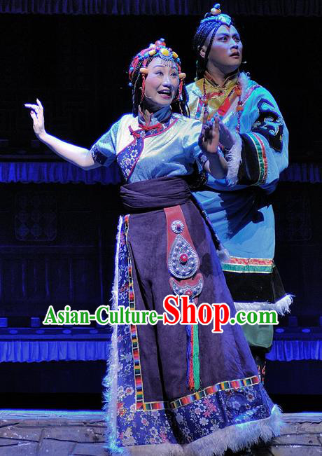 Chinese Sichuan Opera Young Female Costumes and Hair Accessories Chen Ai Luo Ding Traditional Peking Opera Tibetan Female Dress Princess Ta Na Apparels