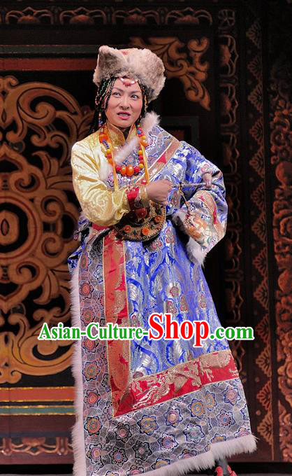 Chinese Sichuan Opera Actress Costumes and Hair Accessories Chen Ai Luo Ding Traditional Peking Opera Tibetan Female Dress Landgravine Apparels