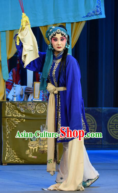 Chinese Sichuan Opera Distress Maiden Costumes and Hair Accessories Da Shen Traditional Peking Opera Tsing Yi Dress Actress Jiao Guiying Apparels