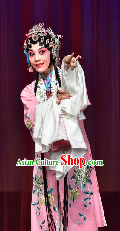 Chinese Sichuan Opera Young Mistress Costumes and Hair Accessories Divorce Case Traditional Peking Opera Hua Tan Pink Dress Diva Apparels